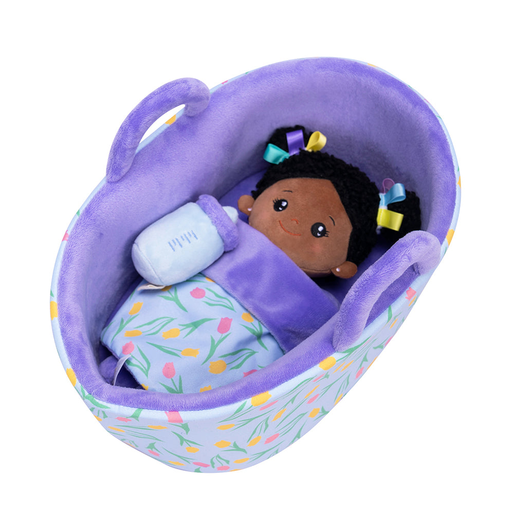 Personalized Purple Deep Skin Tone Mini Plush Baby Doll & Gift Set