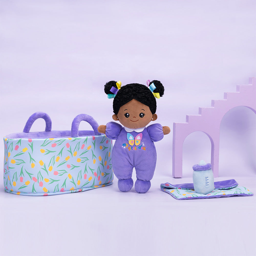 Personalized Purple Deep Skin Tone Mini Plush Baby Doll & Gift Set