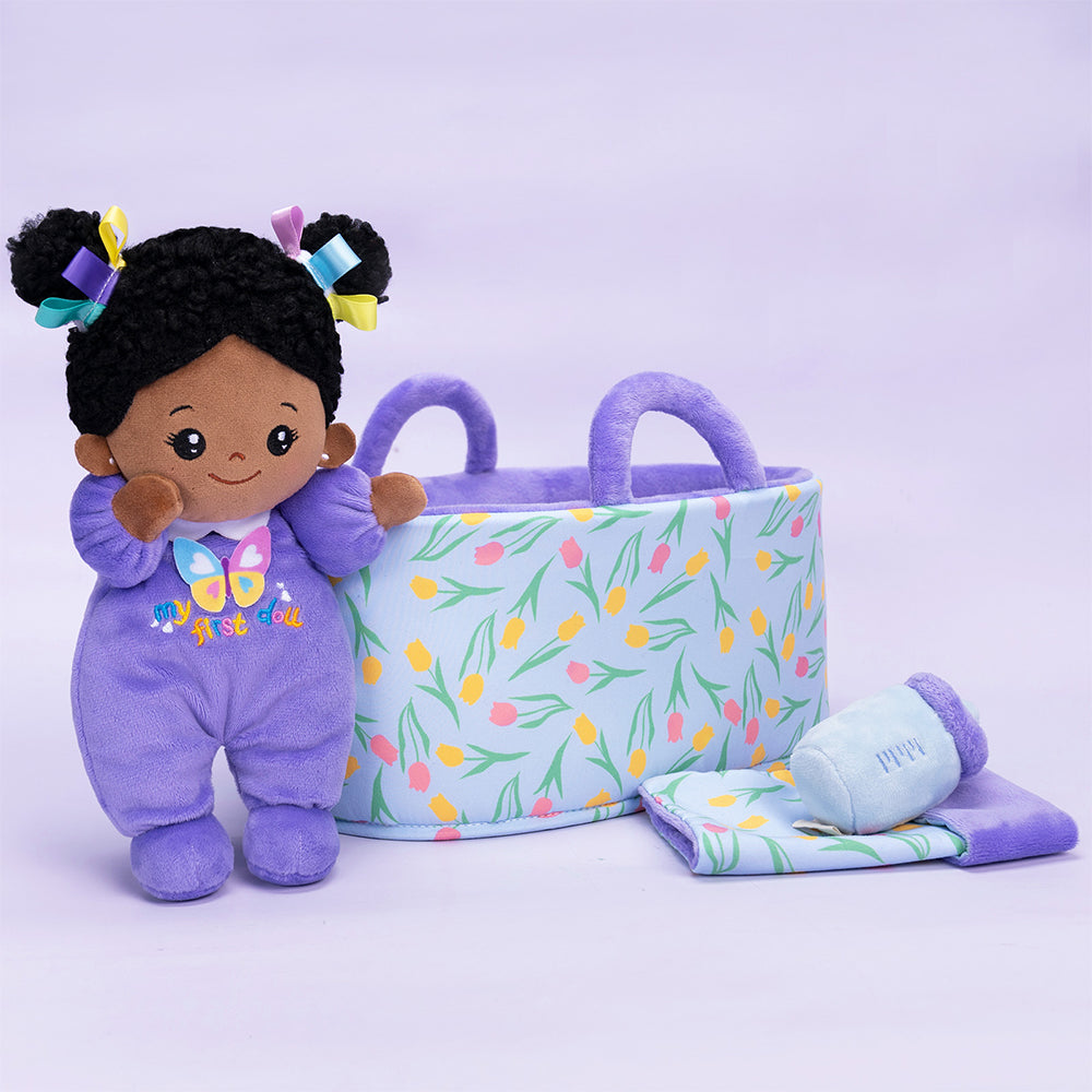 Personalized Purple Deep Skin Tone Mini Plush Baby Doll & Gift Set