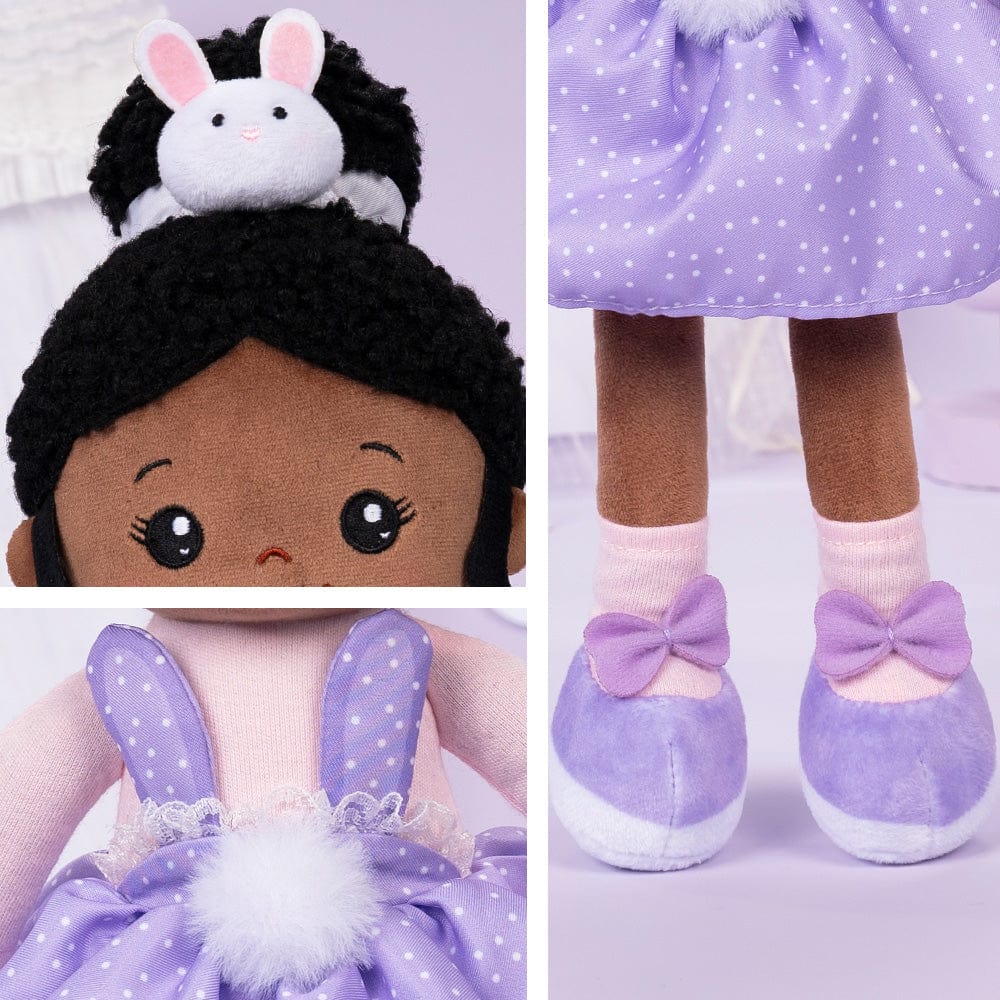 OUOZZZ Personalized Deep Skin Tone Plush Purple Bunny Doll