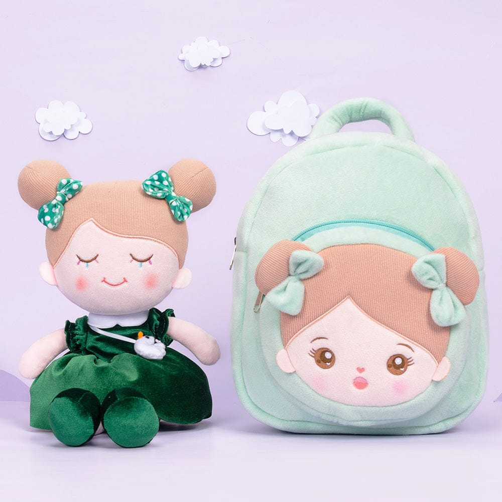 OUOZZZ Personalized Green Plush Baby Backpack With Green Iris