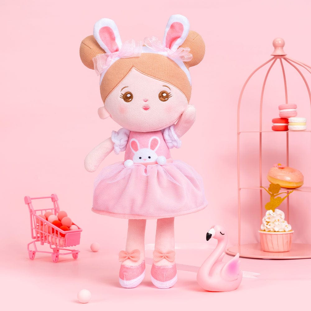 OUOZZZ Personalized Bunny Plush Baby Girl Doll & Felt Gift Bag Set