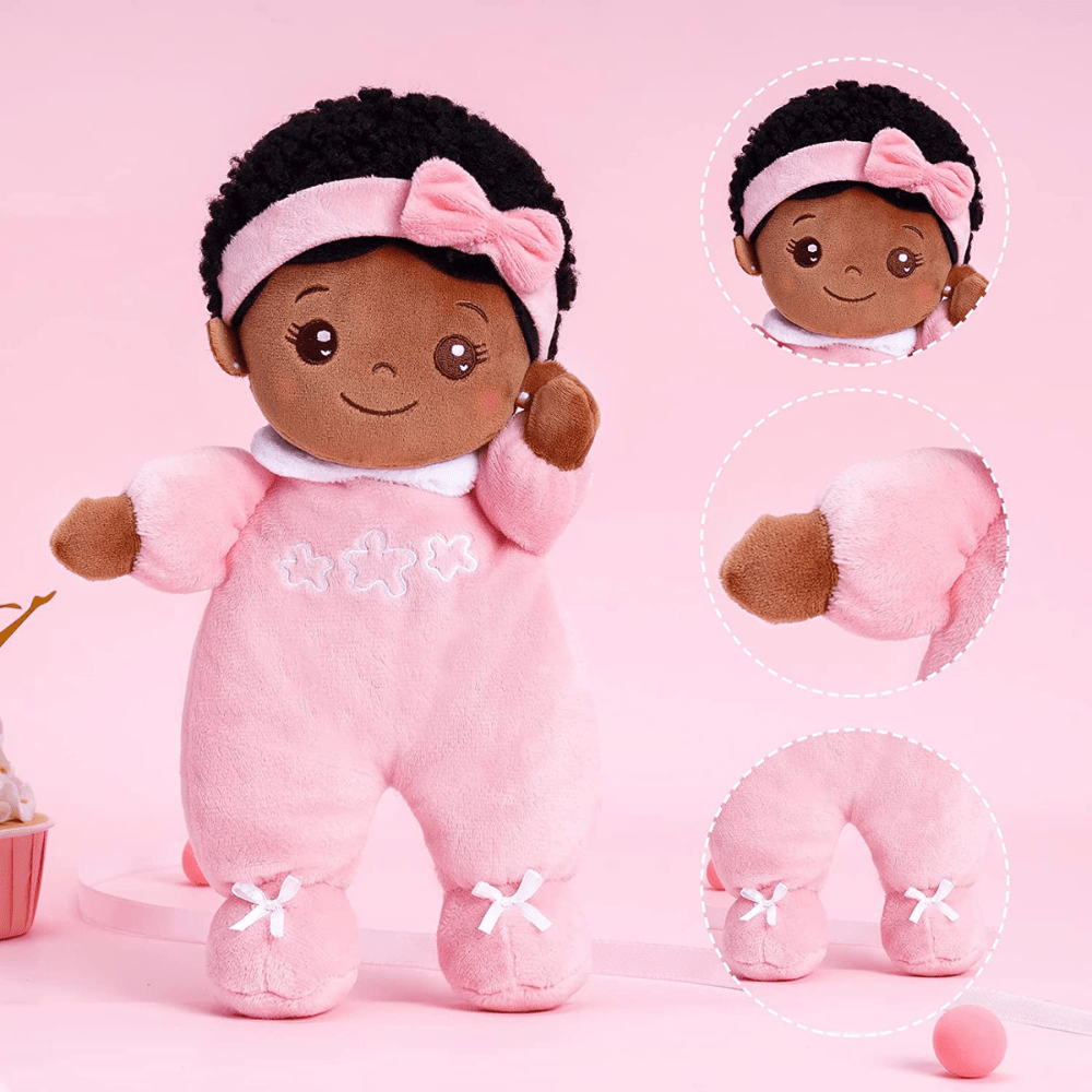 OUOZZZ Personalized Deep Skin Tone Pink Mini Plush Baby Doll Mini doll