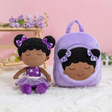 Load image into Gallery viewer, OUOZZZ Personalized Plush Rag Baby Girl Doll + Backpack Bundle -2 Skin Tones Dora - Purple