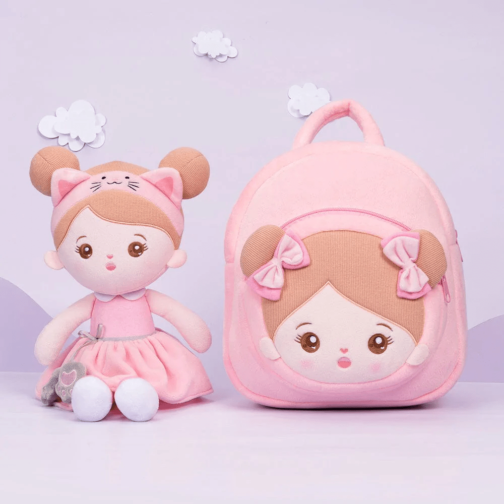 OUOZZZ Personalized Baby Doll + Backpack Combo Gift Set Pink Cat Doll / Doll + Backpack
