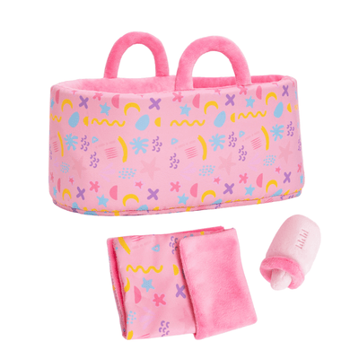 OUOZZZ Petits Accessoires en peluche de Poupée pour Enfants Berceau Rose + Couette Rose +Bouteille Rose