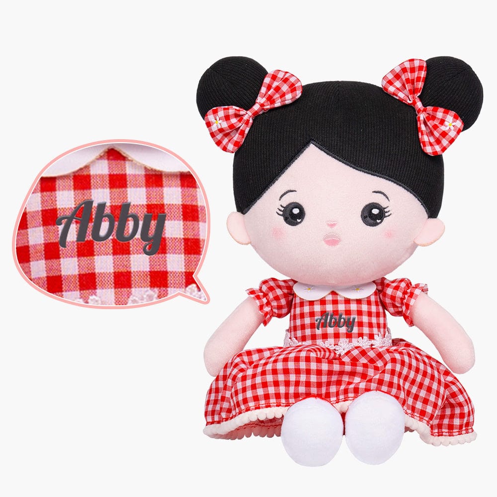 OUOZZZ Personalized Plush Doll + Shoulder Bag Combo Red Plaid Dress Doll / Only Doll
