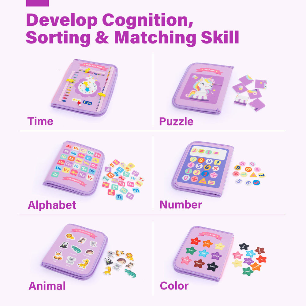 Personalized Unicorn Theme Activities Learning Busy Board for 3-6 Years Old