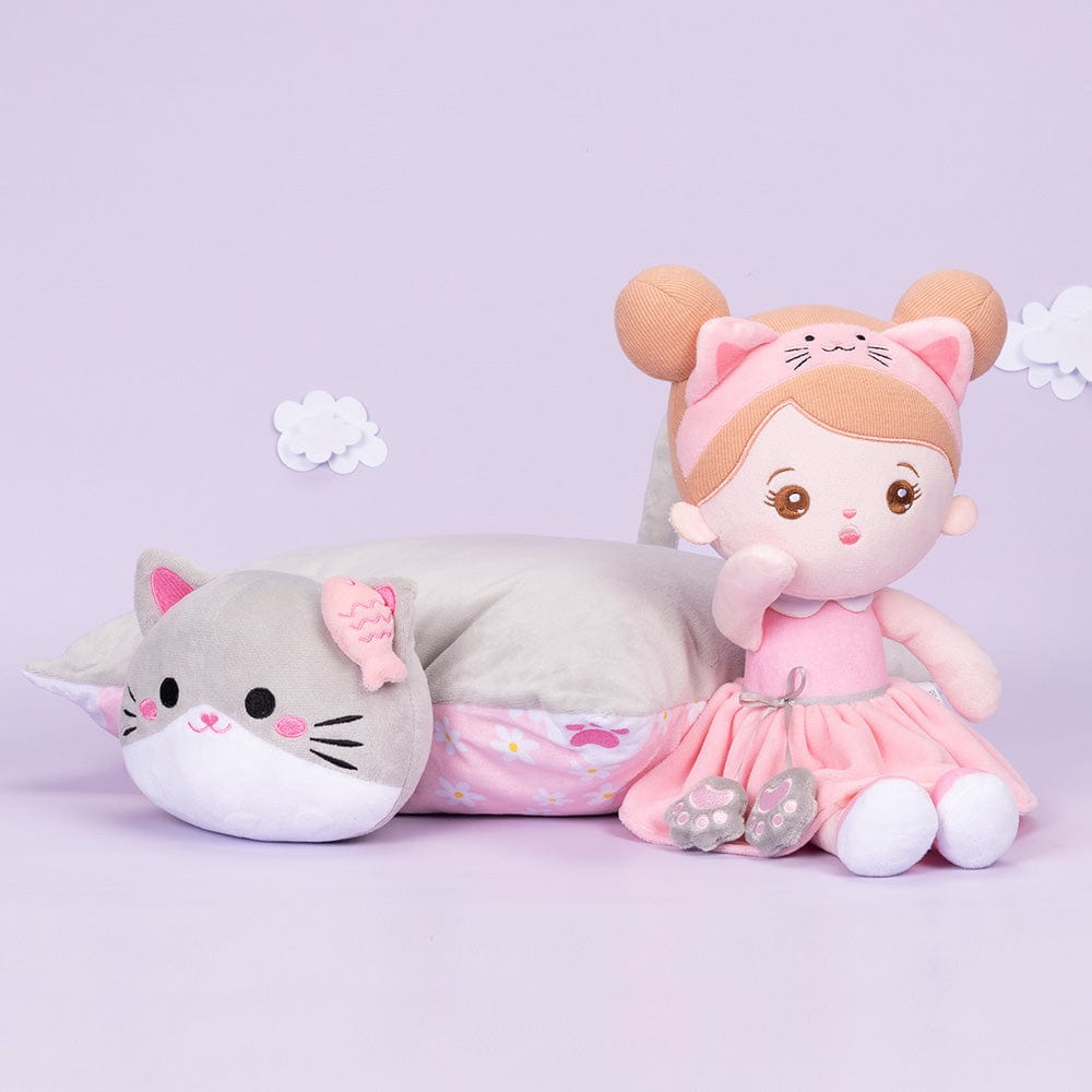 OUOZZZ Personalized Plush Kitten Doll & Pillow & Soothing Towel Gift Set