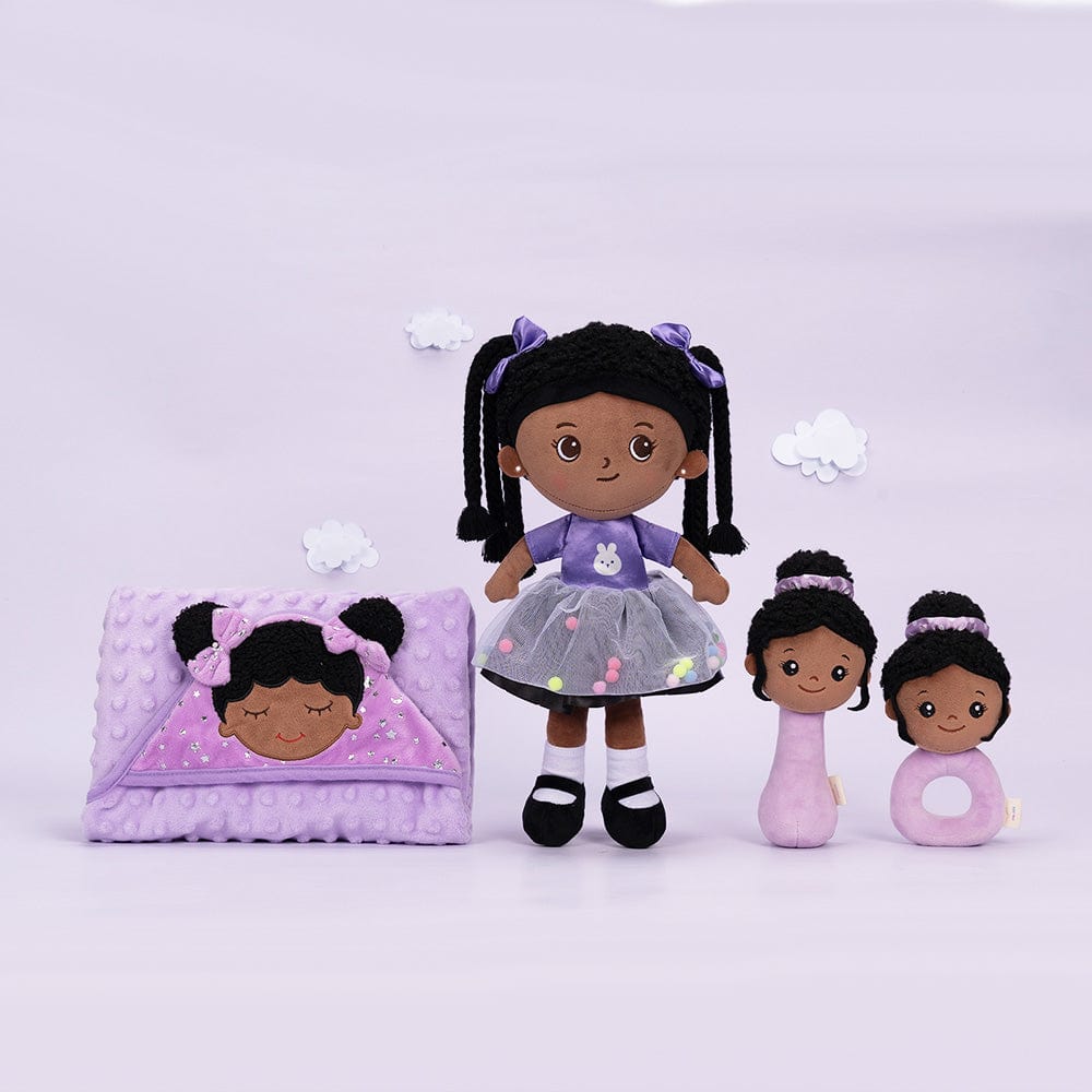 OUOZZZ Personalized Purple Deep Skin Tone Plush Ash Doll Ash+Blanket (47" x 47")+Rattles