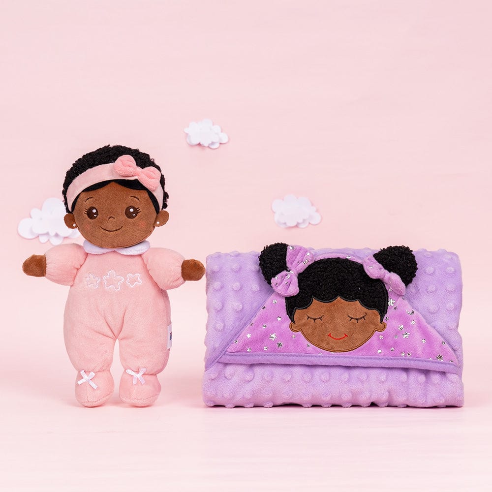 OUOZZZ Personalized Deep Skin Tone Pink Mini Plush Baby Doll Mini doll