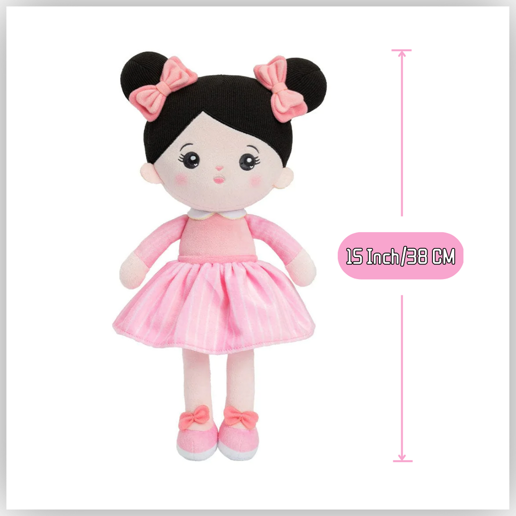 Personalized Pink Dress & Black Hair Doll